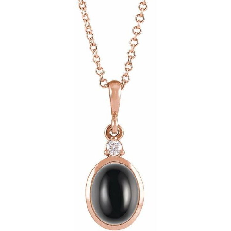 14K Rose Gold 10x8 mm Natural Black Onyx & .03 CT Natural Diamond 16-18" Necklace