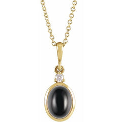 14K Yellow Gold 5x3 mm Natural Black Onyx & .03 CT Natural Diamond 16-18" Necklace