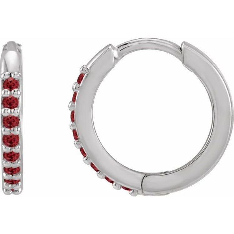 14K White Gold Lab-Grown Ruby Hinged 12.5 mm Hoop Earrings