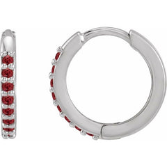14K White Gold Lab-Grown Ruby Hinged 12.5 mm Hoop Earrings