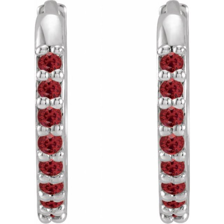 14K White Gold Lab-Grown Ruby Hinged 12.5 mm Hoop Earrings