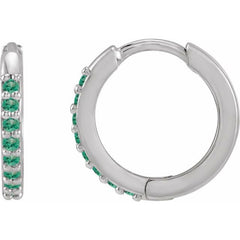 14K White Gold Lab-Grown Emerald Hinged 12.5 mm Hoop Earrings