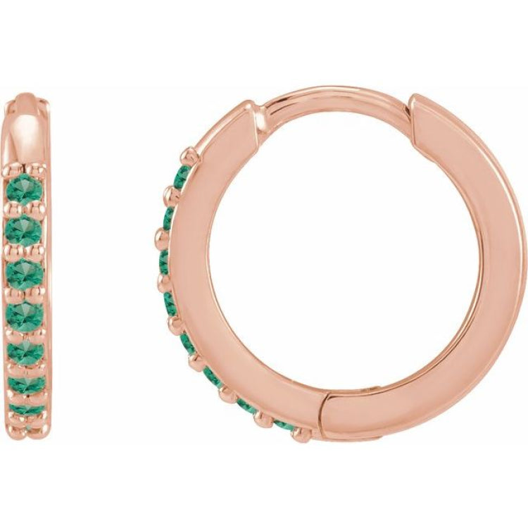 14K Rose Gold Lab-Grown Emerald Hinged 12.5 mm Hoop Earrings