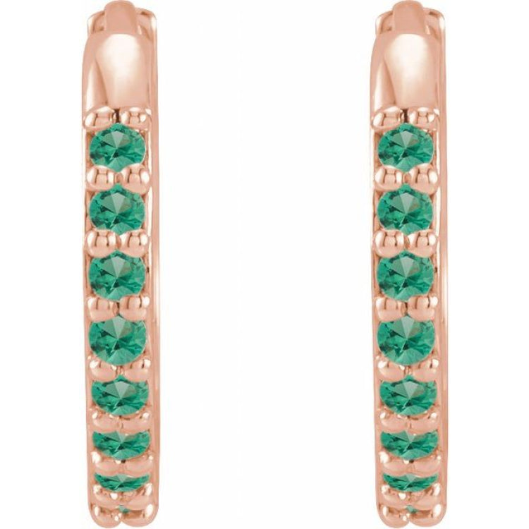 14K Rose Gold Lab-Grown Emerald Hinged 12.5 mm Hoop Earrings