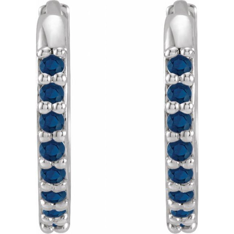 Sterling Silver Lab-Grown Blue Sapphire Hinged 12.5 mm Hoop Earrings