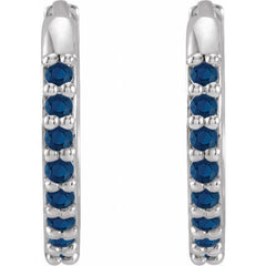 Sterling Silver Lab-Grown Blue Sapphire Hinged 12.5 mm Hoop Earrings