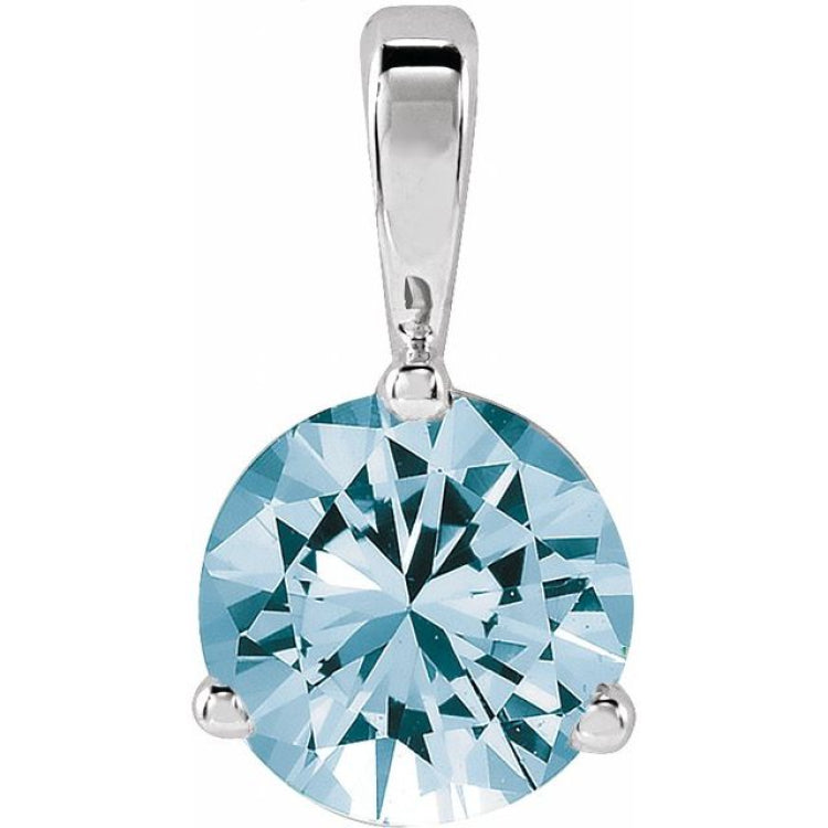 14K White Gold Lab-Grown Aqua Sapphire Pendant