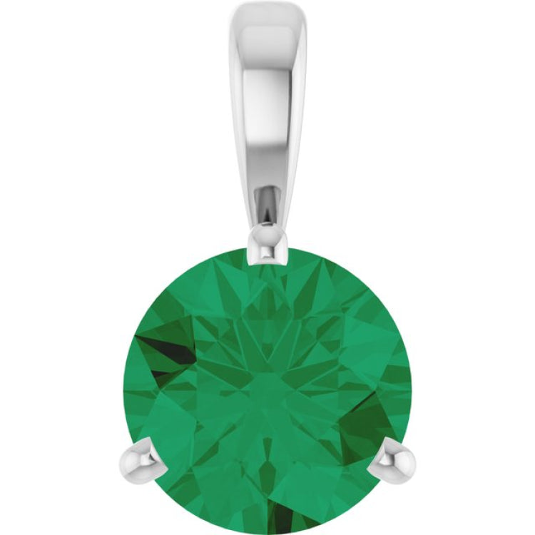 14K White Gold Lab-Grown Emerald Pendant