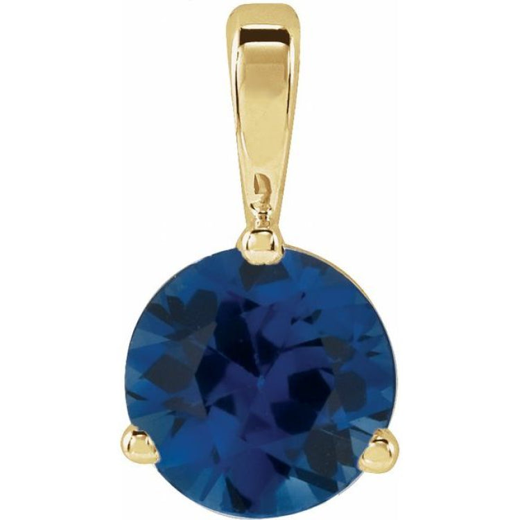 14K Yellow Gold Lab-Grown Blue Sapphire Pendant