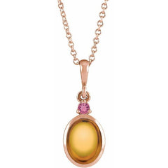 14K Rose Gold 6x4 mm Natural Citrine & Natural Pink Tourmaline 16-18" Necklace
