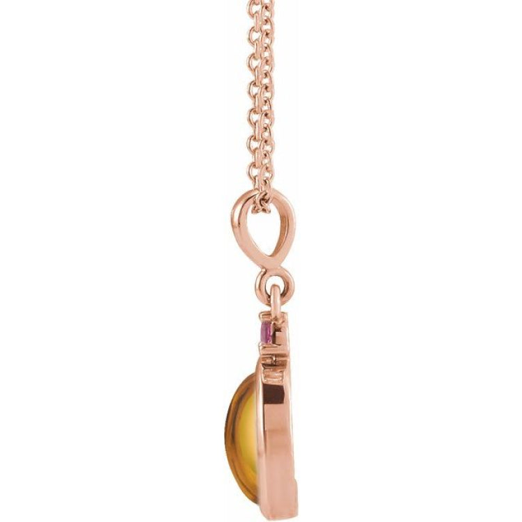 14K Rose Gold 6x4 mm Natural Citrine & Natural Pink Tourmaline 16-18" Necklace