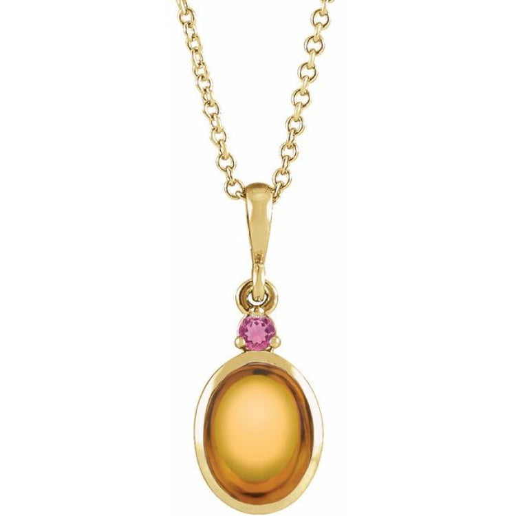 14K Yellow Gold 6x4 mm Natural Citrine & Natural Pink Tourmaline 16-18" Necklace