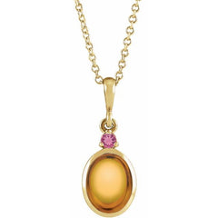 14K Yellow Gold 6x4 mm Natural Citrine & Natural Pink Tourmaline 16-18" Necklace
