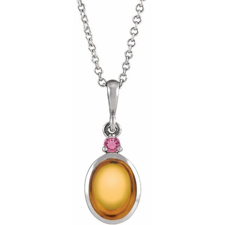 Sterling Silver 6x4 mm Natural Citrine & Natural Pink Tourmaline 16-18" Necklace