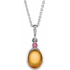Sterling Silver 6x4 mm Natural Citrine & Natural Pink Tourmaline 16-18" Necklace