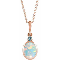 14K Rose Gold 8x6 mm Lab-Grown White Opal & Natural London Blue Topaz 16-18" Necklace