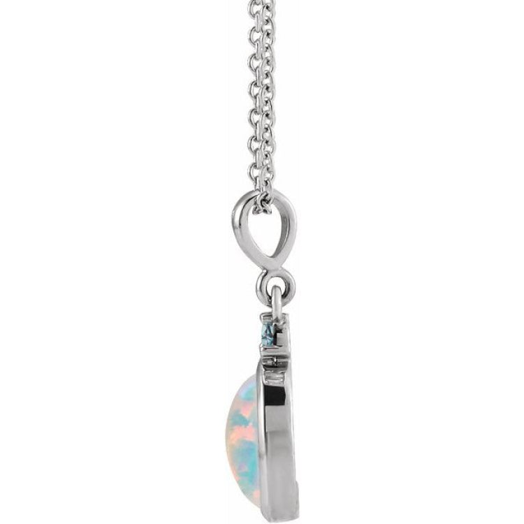 14K White Gold 8x6 mm Lab-Grown White Opal & Natural London Blue Topaz 16-18" Necklace