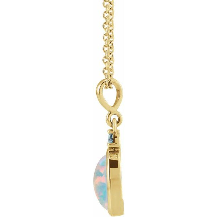 14K Yellow Gold 5x3 mm Lab-Grown White Opal & Natural London Blue Topaz 16-18" Necklace