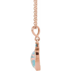 14K Rose Gold 6x4 mm Lab-Grown White Opal & Natural London Blue Topaz 16-18" Necklace