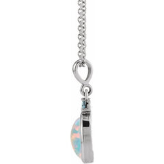 14K White Gold 6x4 mm Lab-Grown White Opal & Natural London Blue Topaz 16-18" Necklace