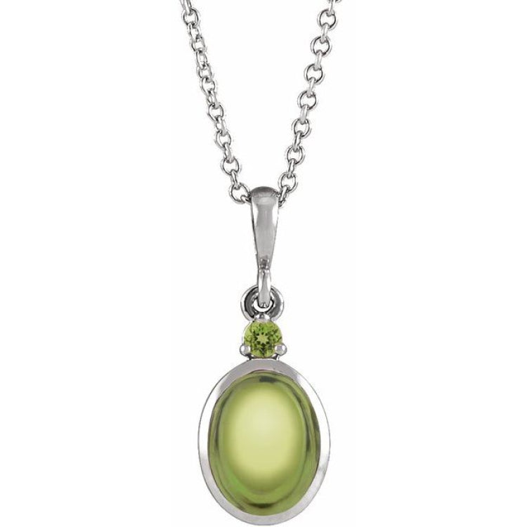 14K White Gold 6x4 mm Natural Peridot 16-18" Necklace