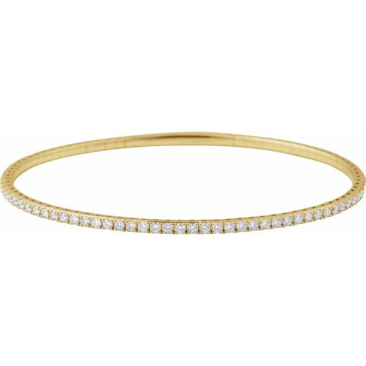 14K Yellow Gold 1 CTW Natural Diamond  Flexible Bangle 7" Bracelet