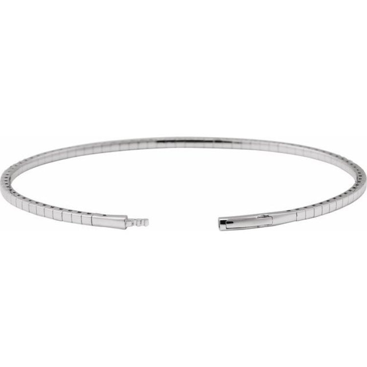 14K White Gold 1 CTW Natural Diamond  Flexible Bangle 7" Bracelet