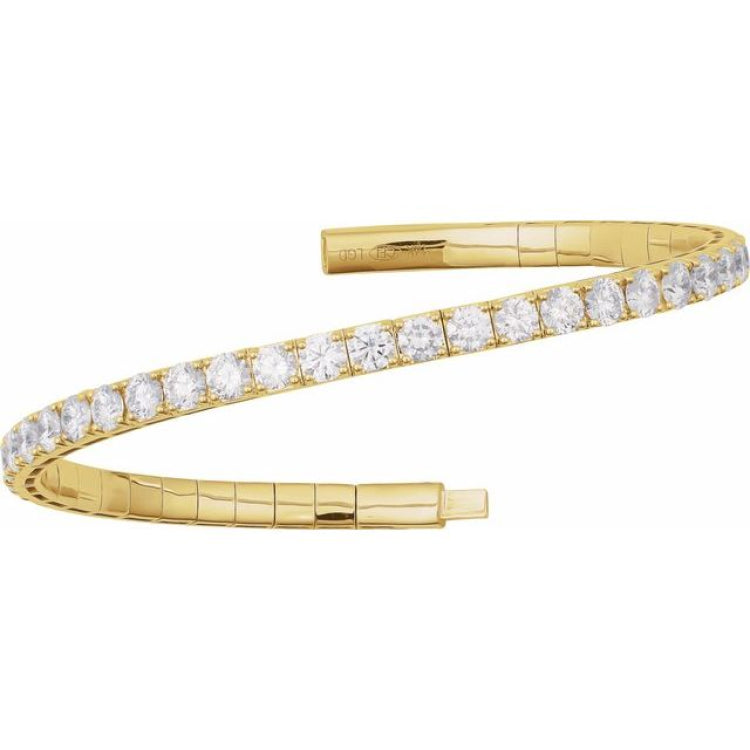 14K Yellow Gold 3 CTW Natural Diamond  Flexible Bangle 7" Bracelet
