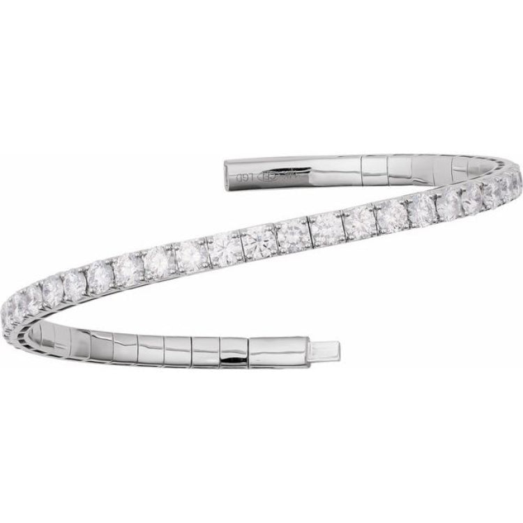 14K White Gold 4 CTW Natural Diamond  Flexible Bangle 7" Bracelet