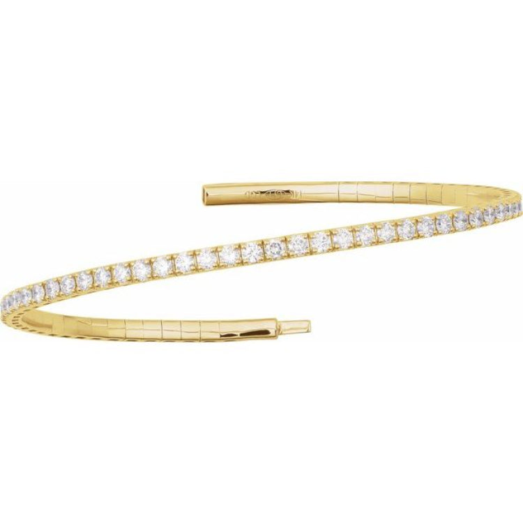 14K Yellow Gold 1 CTW Lab-Grown Diamond  Flexible Bangle 7" Bracelet