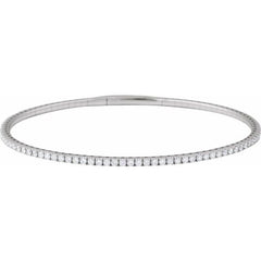 14K White Gold 1 1/2 CTW Natural Diamond Flexible Bangle 7" Bracelet