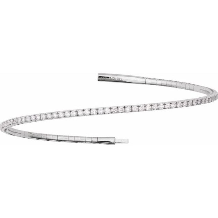14K White Gold 1 1/2 CTW Natural Diamond Flexible Bangle 7" Bracelet