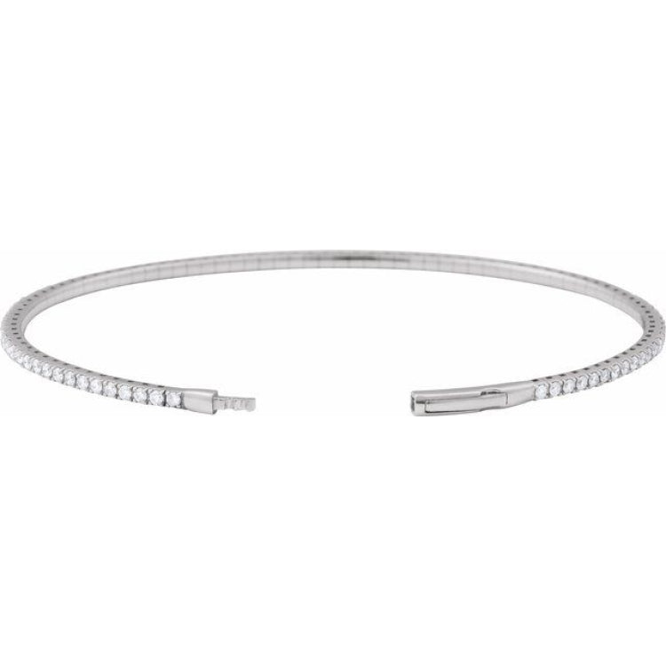 14K White Gold 2 CTW Natural Diamond Flexible Bangle 7" Bracelet