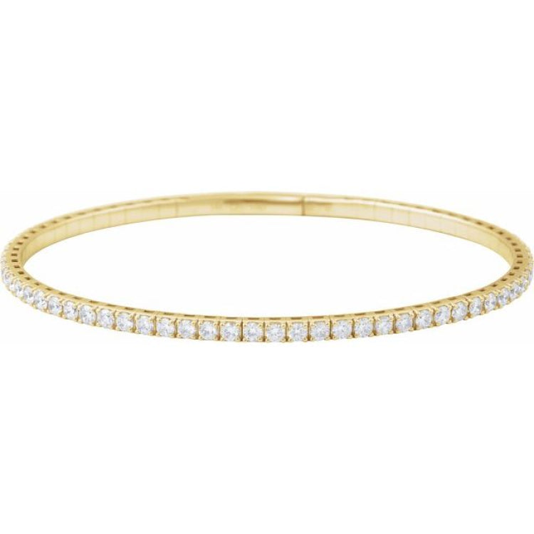 14K Yellow Gold 3 CTW Natural Diamond Flexible Bangle 7" Bracelet