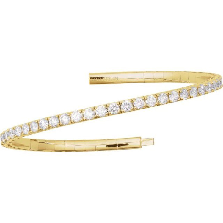 14K Yellow Gold 5 CTW Natural Diamond Flexible Bangle 7" Bracelet