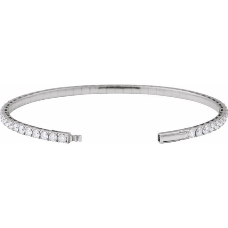 14K White Gold 5 CTW Natural Diamond Flexible Bangle 7" Bracelet
