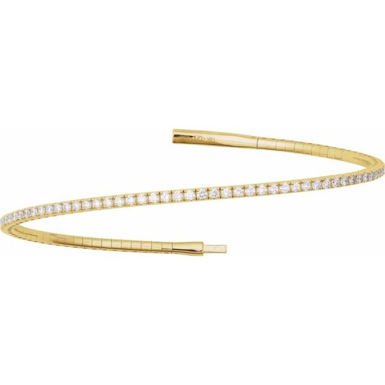 14K Yellow Gold 2 CTW Lab-Grown Diamond Flexible Bangle 7" Bracelet