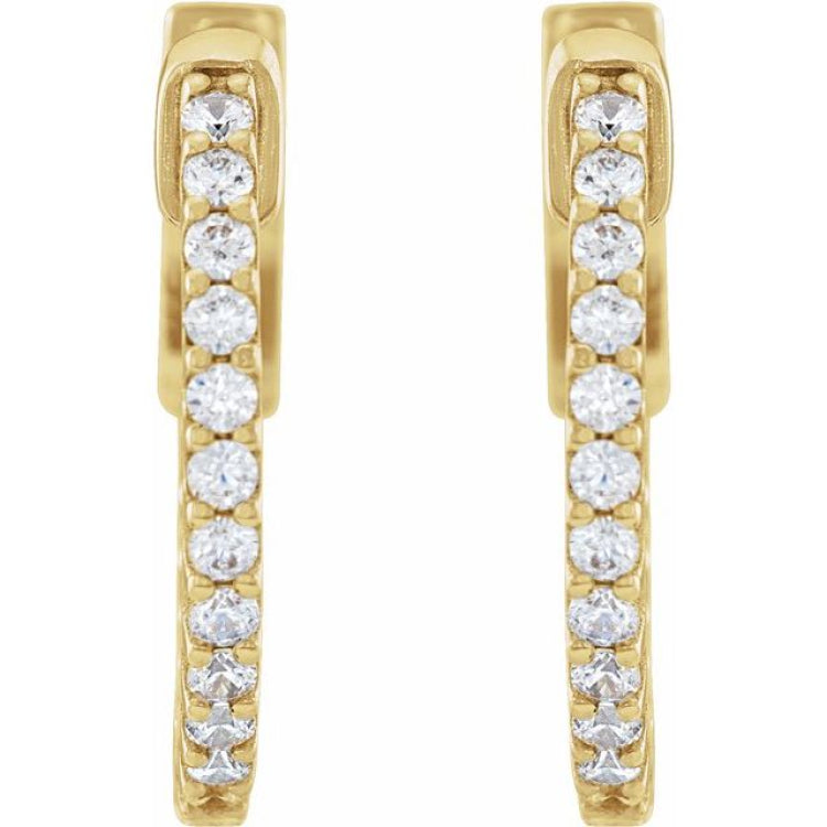 14K Yellow Gold 1/3 CTW Lab-Grown Diamond Inside-Outside 15.5 mm Hinged Hoop Earrings
