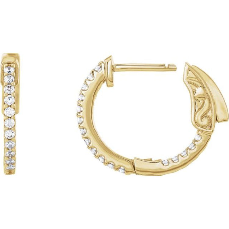14K Yellow Gold 1/3 CTW Lab-Grown Diamond Inside-Outside 15.5 mm Hinged Hoop Earrings