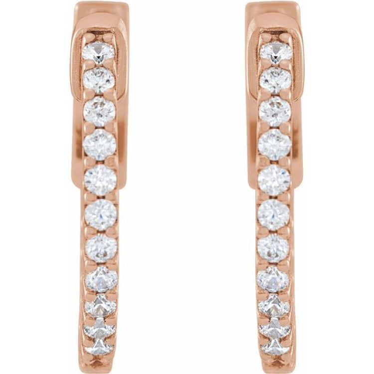 14K Rose Gold 1/3 CTW Lab-Grown Diamond Inside-Outside 15.5 mm Hinged Hoop Earrings