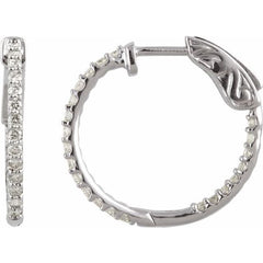 14K White Gold 1/2 CTW Lab-Grown Diamond Inside-Outside 19 mm Hinged Hoop Earrings