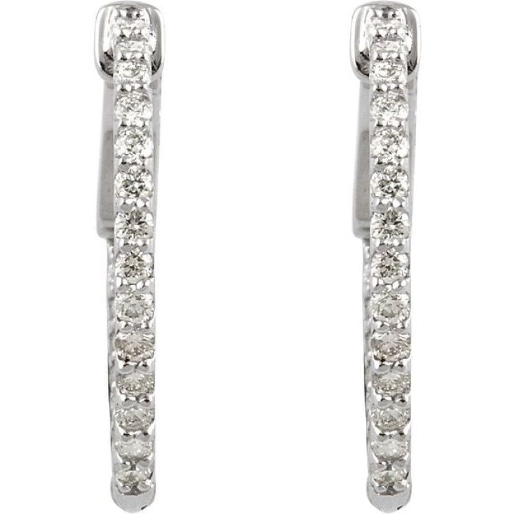14K White Gold 1/2 CTW Lab-Grown Diamond Inside-Outside 19 mm Hinged Hoop Earrings