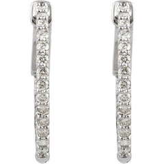 14K White Gold 1/2 CTW Lab-Grown Diamond Inside-Outside 19 mm Hinged Hoop Earrings