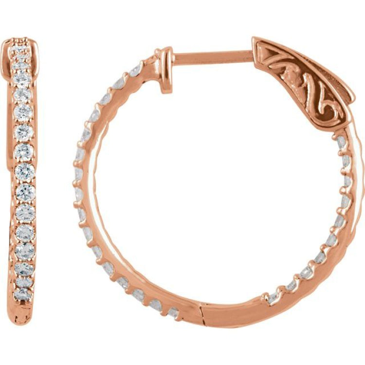 14K Rose Gold 3/4 CTW Lab-Grown Diamond Inside-Outside 23 mm Hinged Hoop Earrings