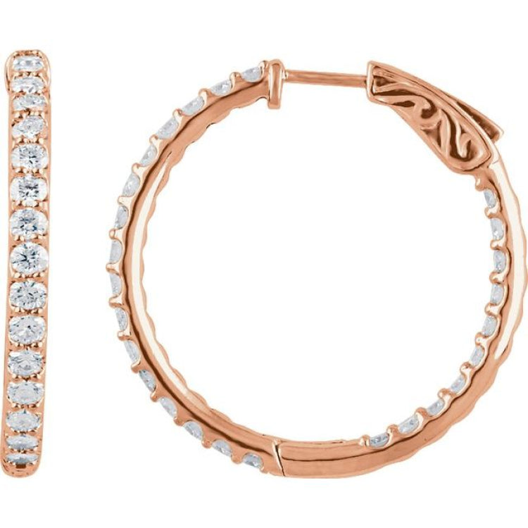 14K Rose Gold 2 CTW Lab-Grown Diamond Inside-Outside 29.5 mm Hinged Hoop Earrings
