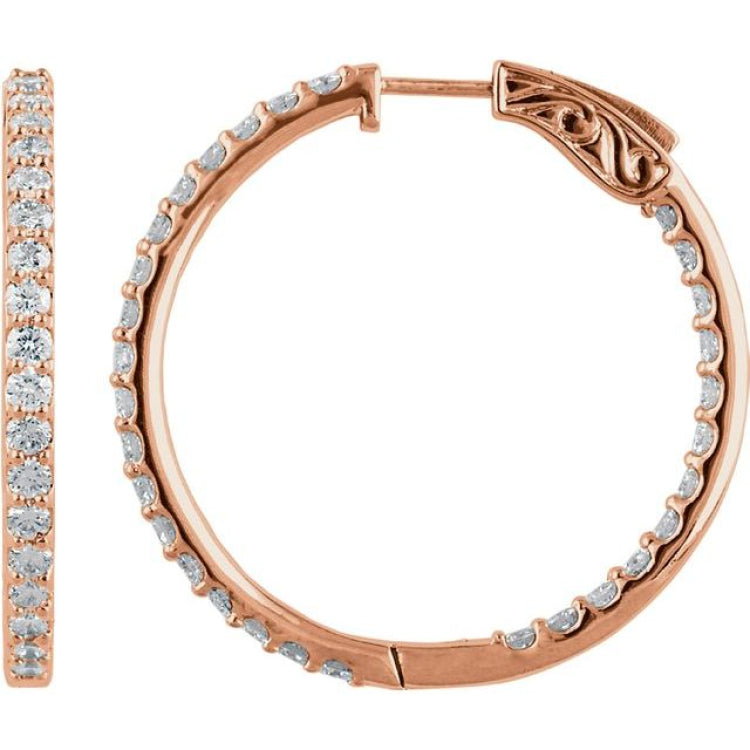 14K Rose Gold 3 CTW Lab-Grown Diamond Inside-Outside 34.5 mm Hinged Hoop Earrings
