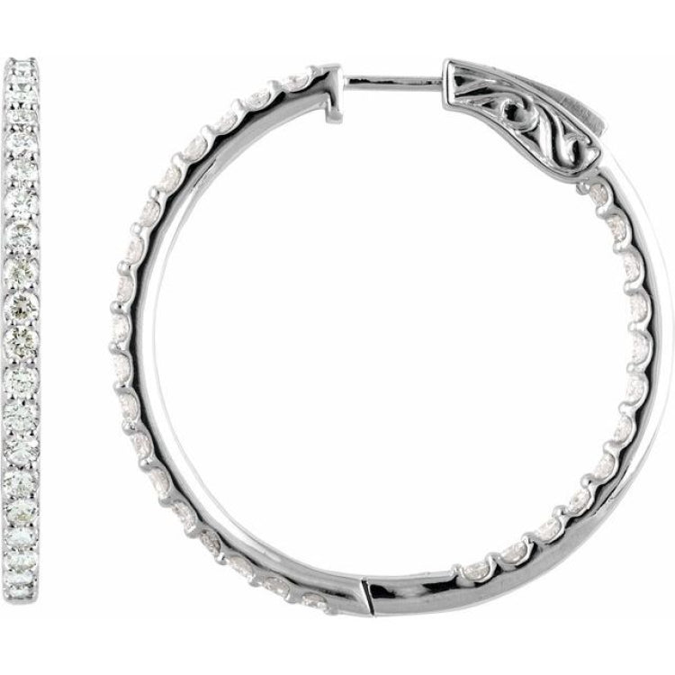 14K White Gold 5 CTW Lab-Grown Diamond Inside-Outside 41.5 mm Hinged Hoop Earrings
