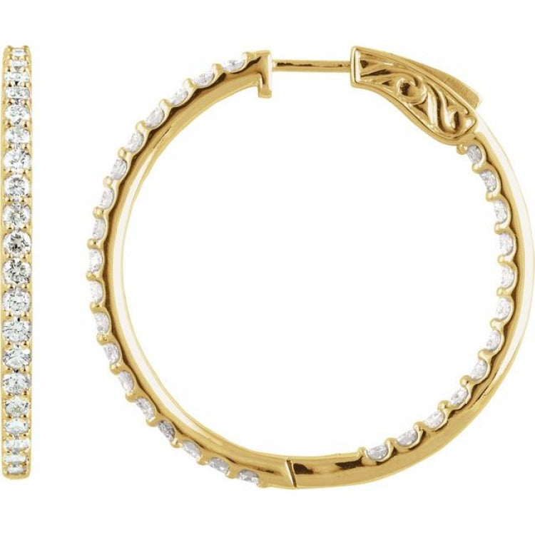 14K Yellow Gold 6 1/2 CTW Lab-Grown Diamond Inside-Outside 51 mm Hinged Hoop Earrings