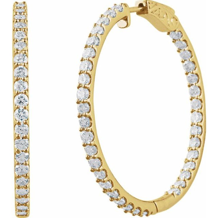 14K Yellow Gold 6 1/2 CTW Lab-Grown Diamond Inside-Outside 51 mm Hinged Hoop Earrings