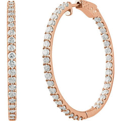 14K Rose Gold 6 1/2 CTW Lab-Grown Diamond Inside-Outside 51 mm Hinged Hoop Earrings